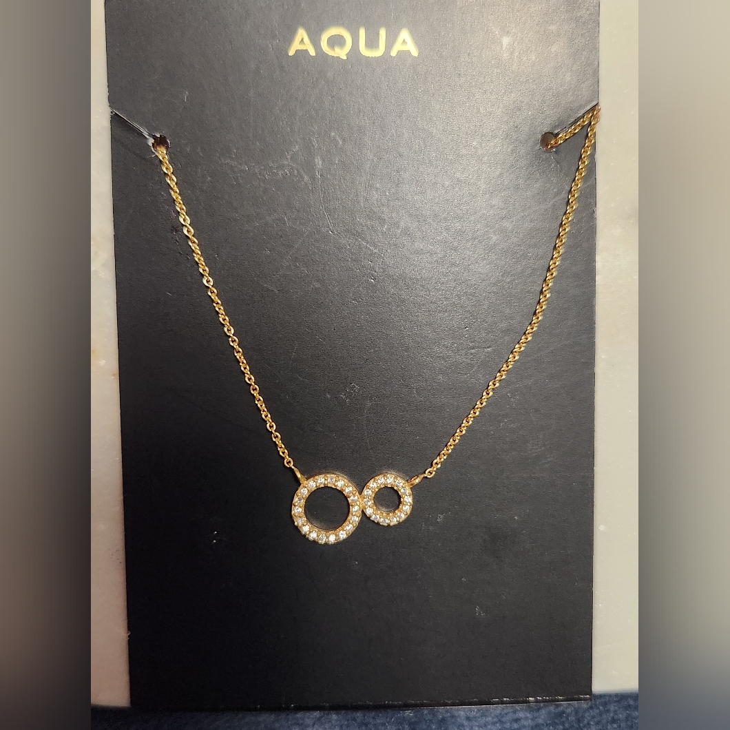 Aqua, Bloomingdale's, Sterling Silver In Gold, Crystal Necklace, New